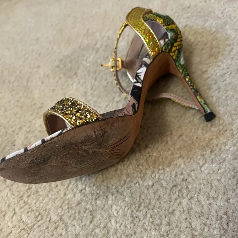 Jean-Michel Casabat strappy heel snake glitter gold ankle strap 38.5 - Picture 3 of 4